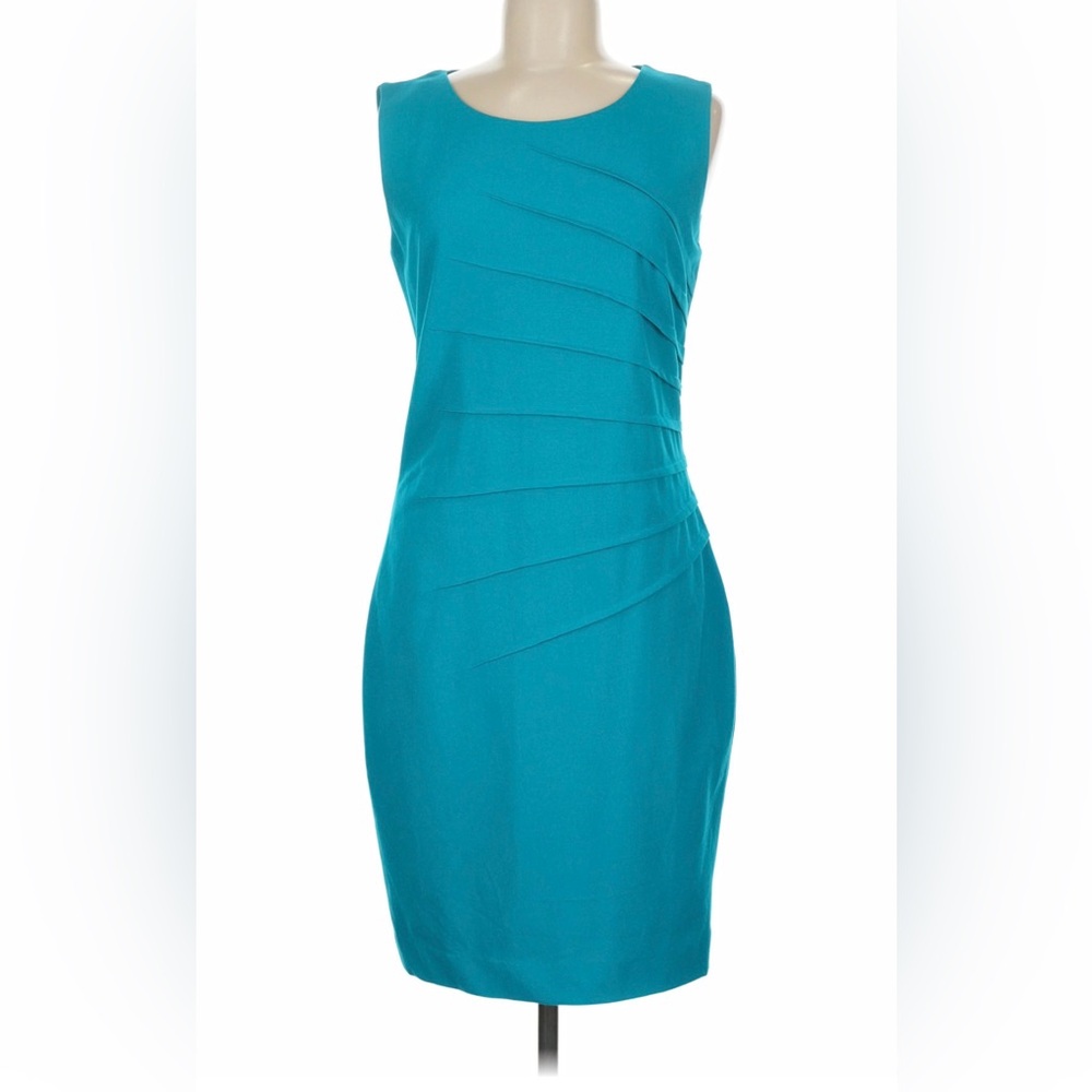 Calvin Klein Turquoise Sheath Dress • Size 2 • Ruched Waist